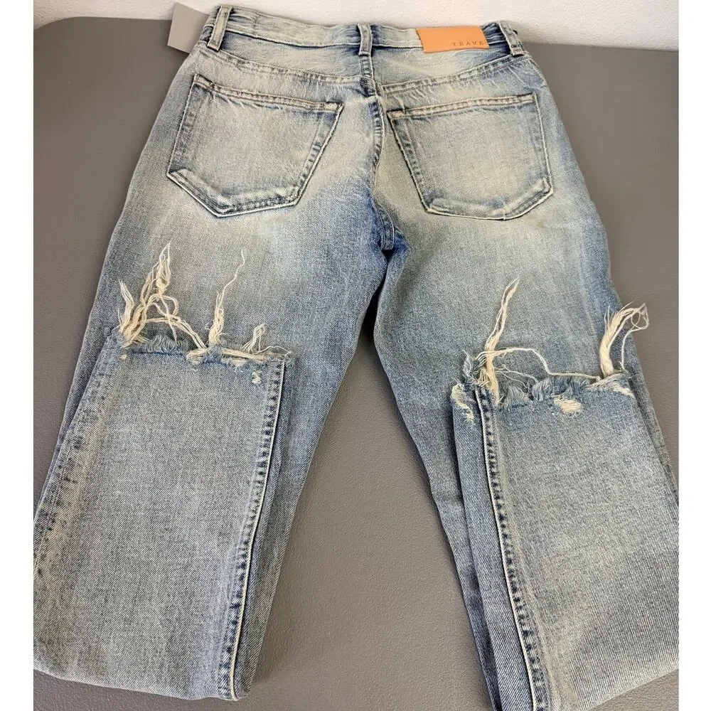 TRAVE Distressed Straight Leg Jeans Raw Hem Cropped 26 - Picture 2 of 10